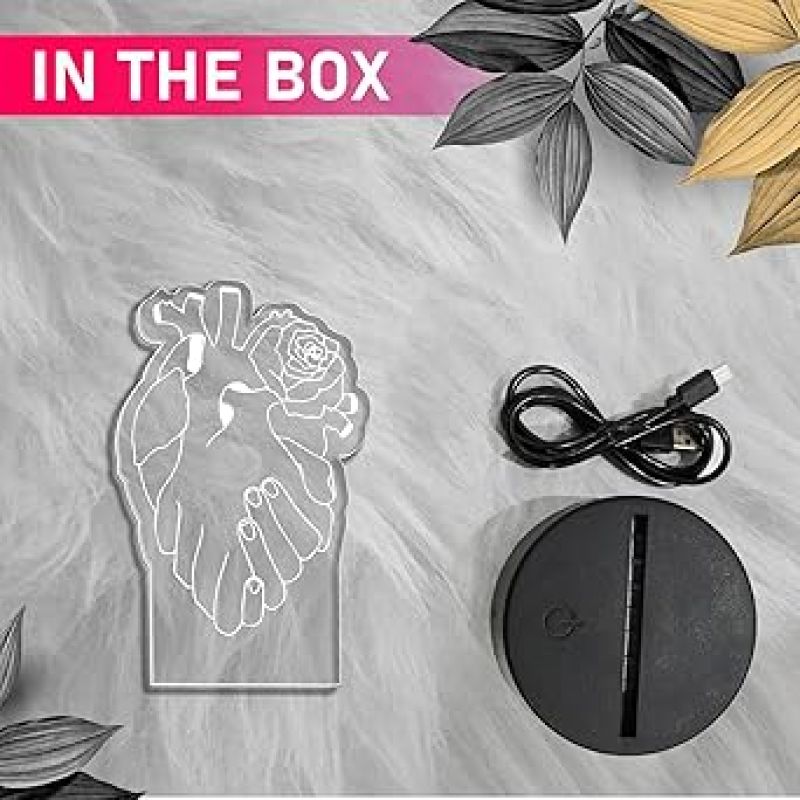 3D Illusion Heart with Hand Shape Design Night Lamp for Home Decor Light & Gift for Loveable Person  Heart Night Lamp with Automatic Color Changing Light with USB Powered